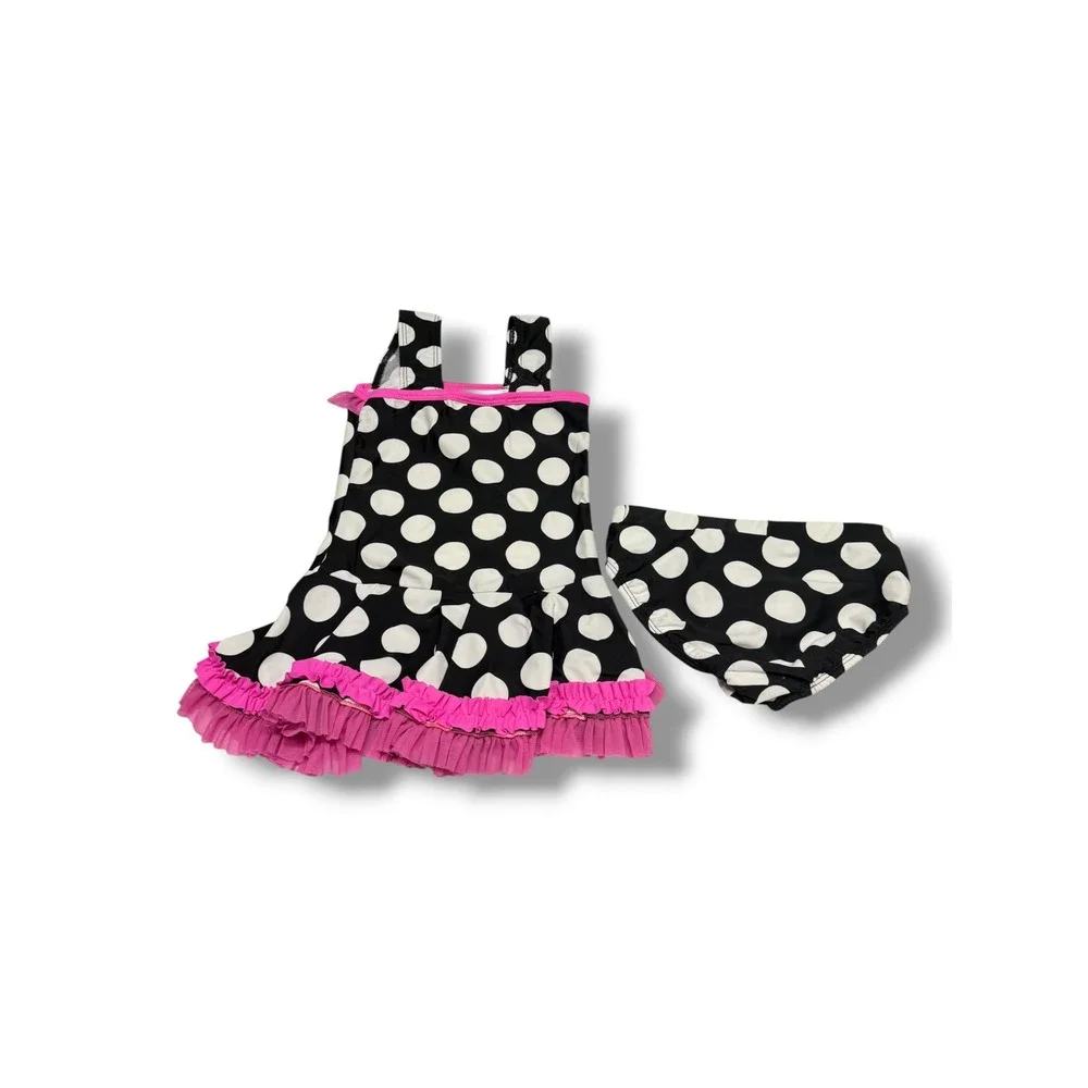 Frankie & Daisy Corky Girls Polka Dot Tankini Skirted Swimsuit‎ Set Pink Black 6
